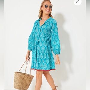 BNWT New Tuckernuck teal block print caftan coverup dress 🏖️